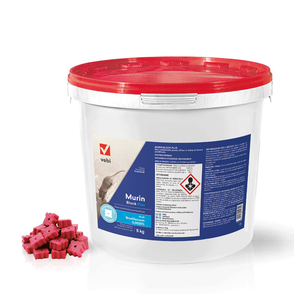 Secchio da 5 kg di esca rodenticida in blocco paraffinato contro topi e ratti