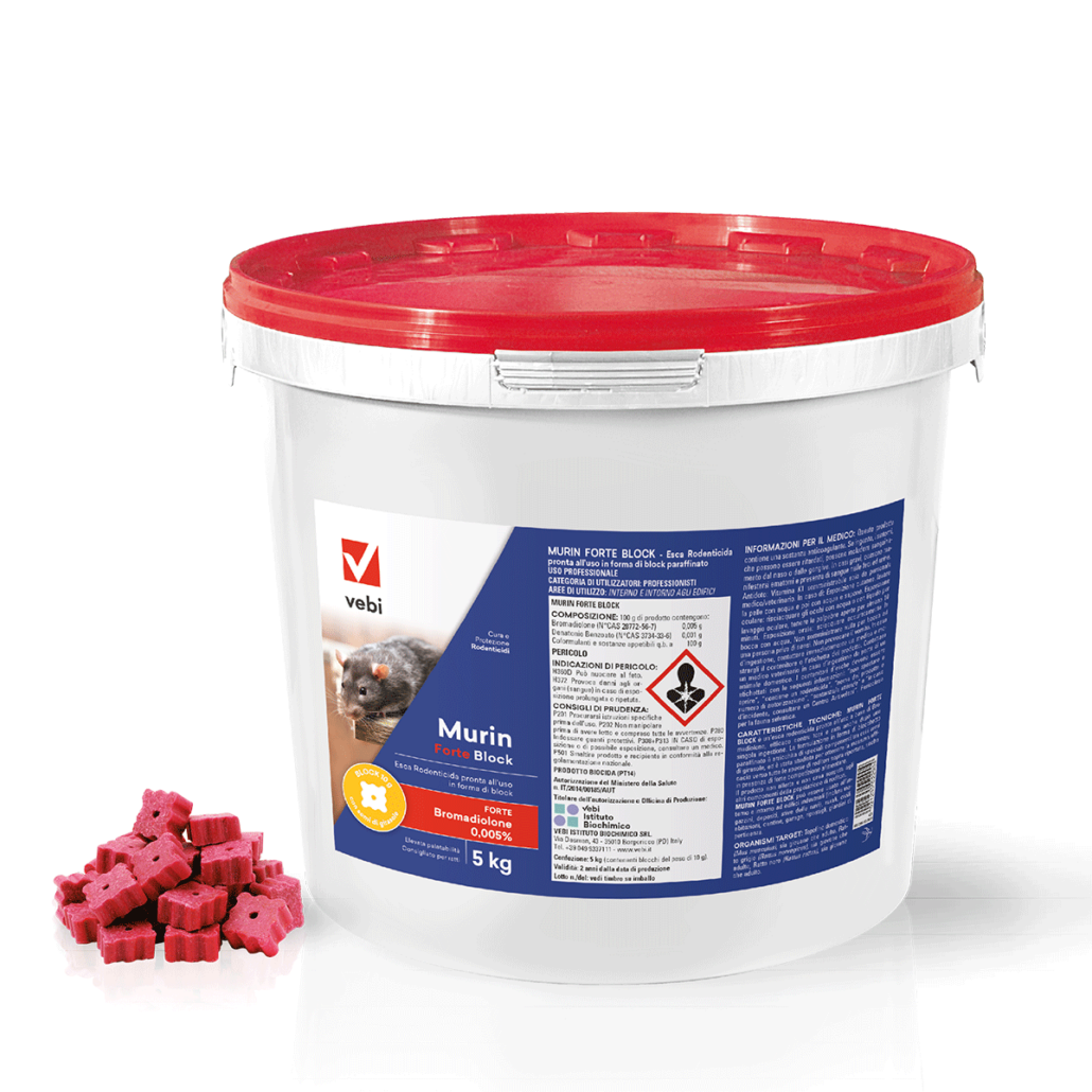 Secchio di esca rodenticida in forma di blocco paraffinato con semi di girasole per topi e ratti