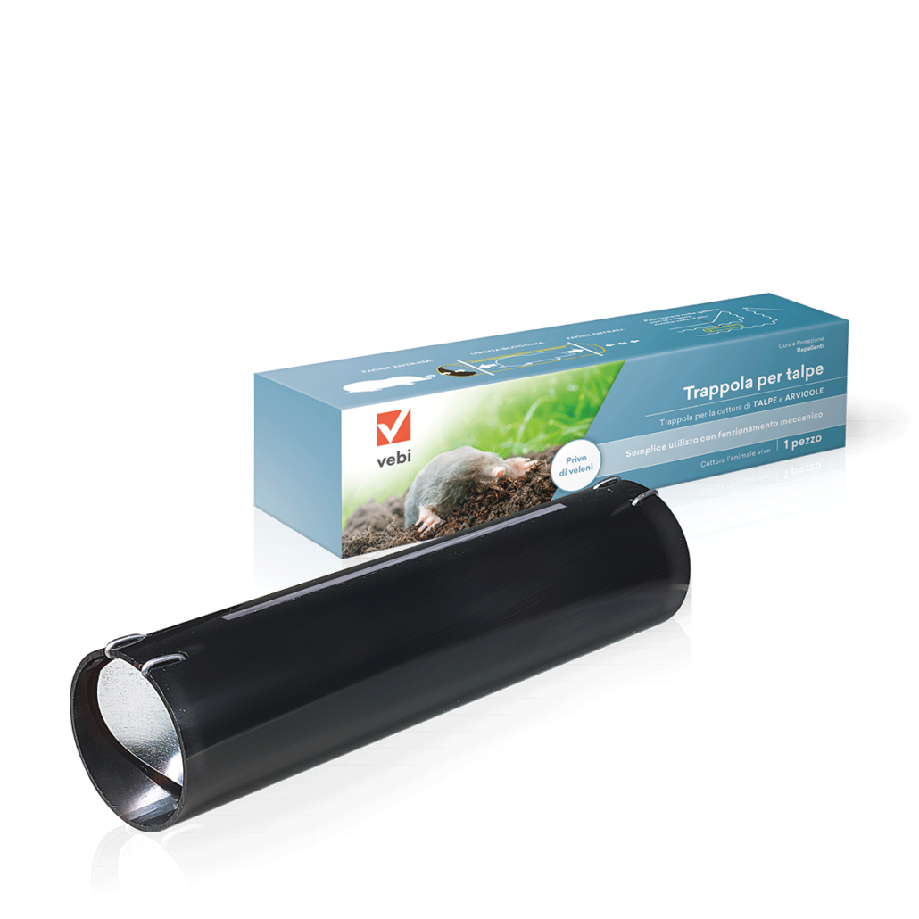 Astuccio con una trappola ecologica per la cattura di talpe e arvicole