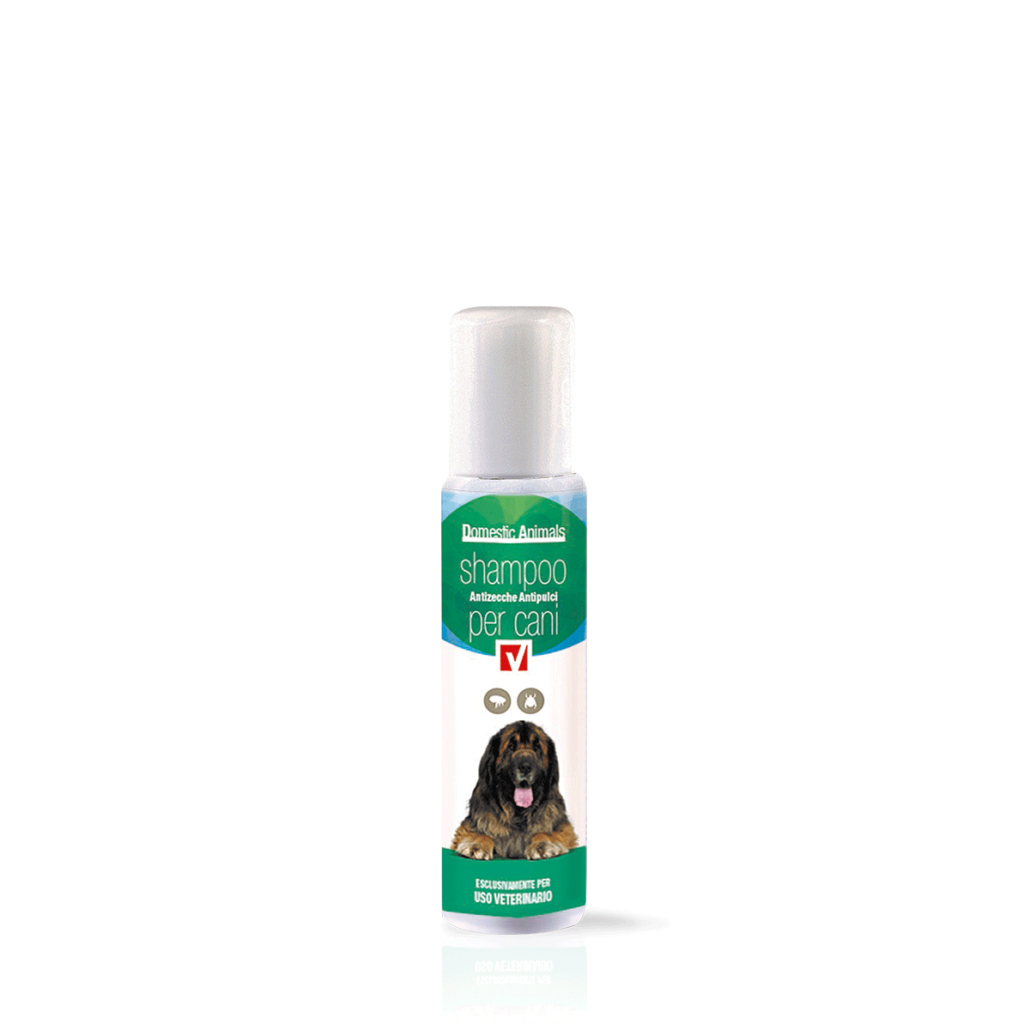 Bottiglia di shampoo antizecche e antipulci specifico per cani