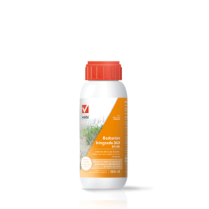 Bottiglia bianca e arancione di erbicida contro le foglie