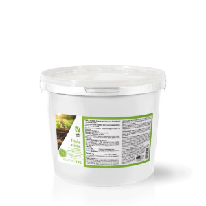 Vaso bianco di granuli di funghi micorrizici per la cura delle piante