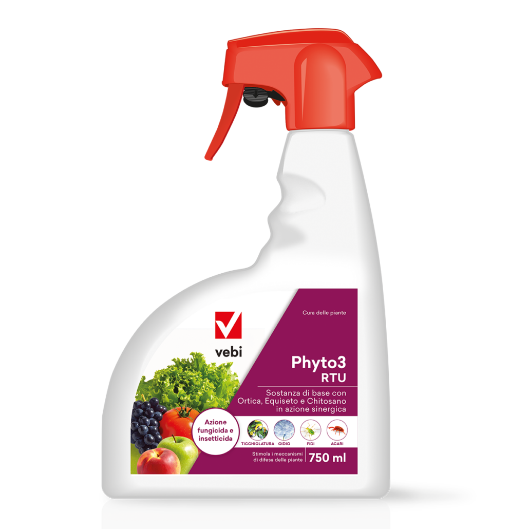 Sostanza di base con ortica, equiseto e chitosano contro acari, oidio e fidi.